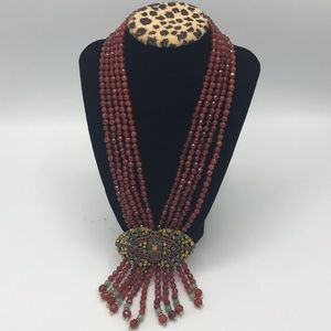 Heidi Daus Carnelian Multi Strand Crystal Tassel Necklace NIB